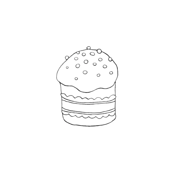 Umriss Osterkuchen Oder Süßes Brot Oder Paska Einfache Handgezeichnete Illustration — Stockfoto
