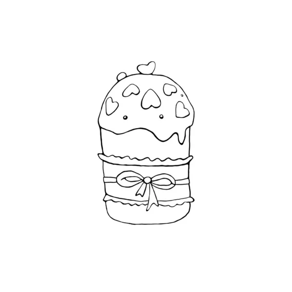 Outline Easter Cake Sweet Bread Paska Simple Hand Drawn Illustration — Stock Photo, Image