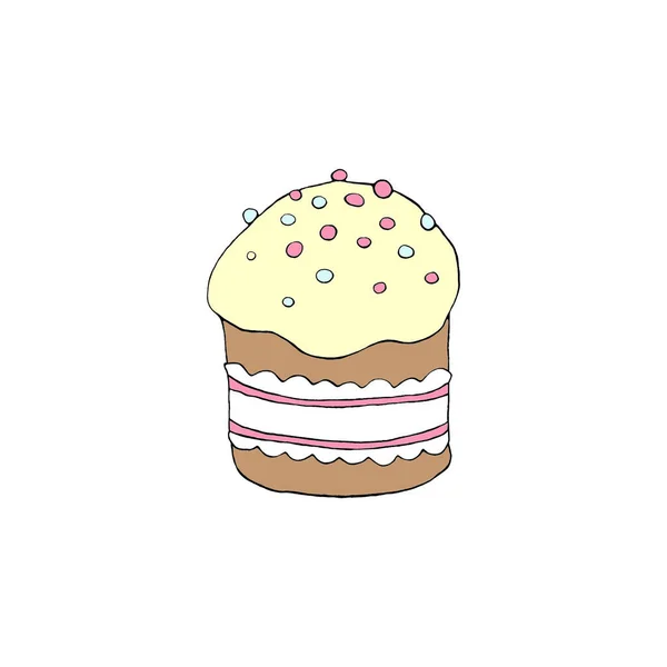 彩色复活节蛋糕或甜面包或帕斯卡 简单的手绘图解 卡通片风格的传统正统食品 用于贴纸 印刷品 — 图库照片