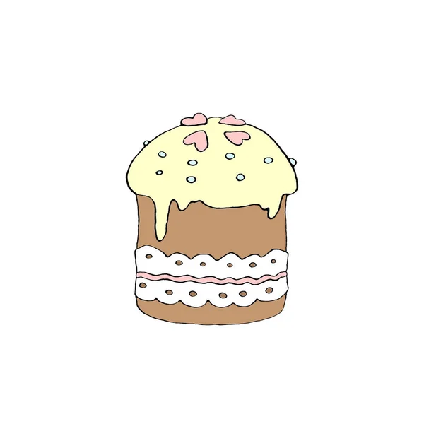 Color Easter Cake Sweet Bread Paska Simple Hand Drawn Illustration — Stock Photo, Image