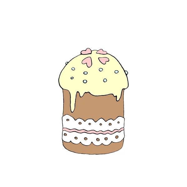 Color Easter Cake Sweet Bread Paska Simple Hand Drawn Illustration — Stock Photo, Image