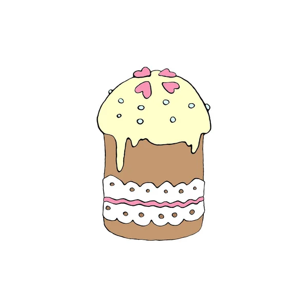 色イースターケーキや甘いパンやパスタ 手描きのシンプルなイラスト ステッカー アイコン グリーティングカードのための漫画スタイルの伝統的な正統派食品 — ストック写真
