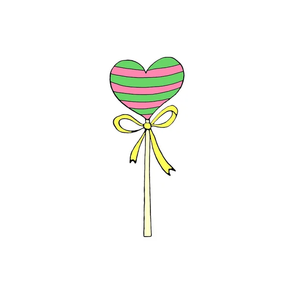 Color Heart Shaped Lollipops Snoep Met Lint Valentijnsdag Pasen Vakantie — Stockfoto