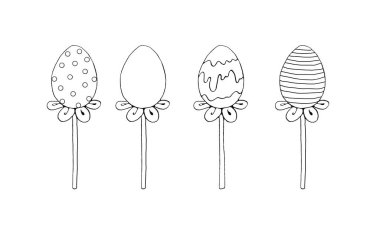 Contour dekoratif yumurta şekeri seti. Paskalya, Sevgililer Günü, tatiller için tasarım öğesi. El çizimi.