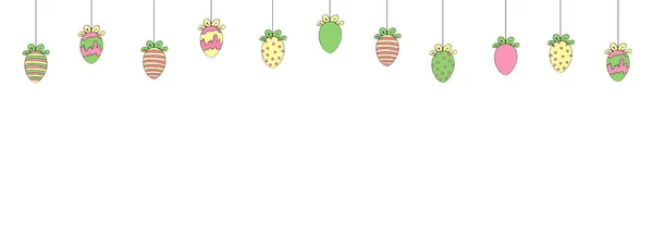 Пасхальный Весенний Горизонтальный Фон Ягодами Разноцветных Яиц — стоковое фото