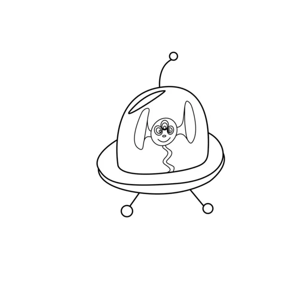 Cartoon Schattig Grappig Vreemdeling Vliegende Schotel Ufo Contour Eenvoudige Vector — Stockvector