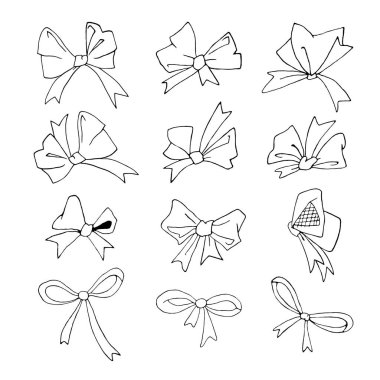 Ana hatlı fiyonk şeridi. Karalamalar, çizimler, boyama kitabı, el çizimi. Paskalya Xmas doğum günü için basit bir illüstrasyon. Sevgililer günü, düğün, tatiller, kızlar. Tasarım elementi, klip sanatı.