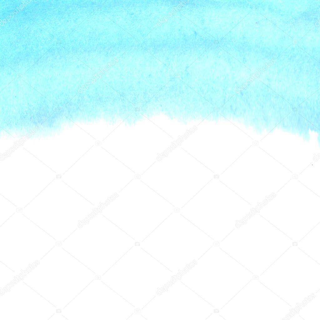 Abstract watercolor background of the blue sky horizon. Hand painted. Stain blot spot blob. Template for postcard, banner, illustration.