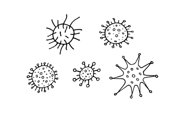 病媒病毒图标集 病原菌感染 Coronavirus 流感实验室感染测试 轮回涂鸦手绘轮廓 — 图库矢量图片