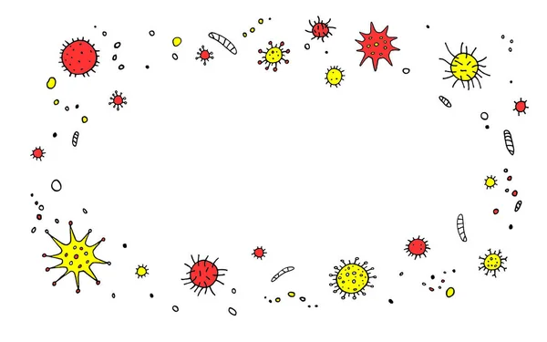 Background Frame Virus Molecule Viral Bacteria Infection Coronavirus Contour Doodle — Stock Photo, Image