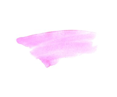 Soyut akvaryum rengi ıslak fırça renginde boya çizgili elementte parmak izi var. Renkli suluboya pembe el çizilmiş kağıt dokusu metin tasarımı için beyaz arkaplanda izole edilmiş leke, web.