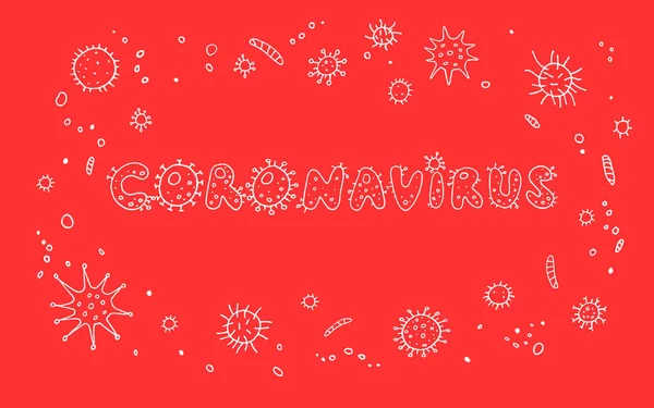 Coronavirus Virus Couleur Lettrage Gribouillage Manuscrit Dessiné Main Contexte Cadre — Photo