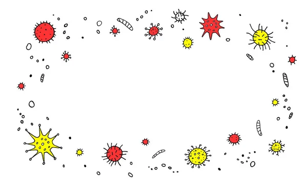 Background Frame Virus Molecule Viral Bacteria Infection Coronavirus Contour Doodle — Stock Photo, Image