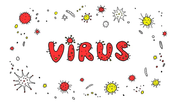 Virus Couleur Lettrage Gribouillage Manuscrit Dessiné Main Contexte Cadre Avec — Photo