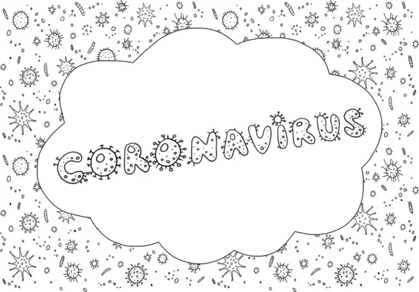 Coronavirus Virus Contorno Contorno Letras Garabato Escrito Mano Blanco Negro — Foto de Stock