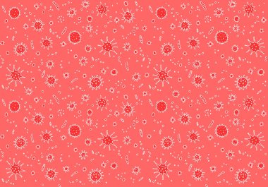 Virüs, Coronavirus. Arkaplan, kalıp, dış hatları moleküller ve hücre virüslü bakteri enfeksiyonu olan çerçeve. Basit karalama simgeleri. Mikrobiyoloji.