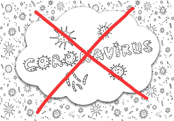 Detener Coronavirus 2019 Ncov Virus Contorno Contorno Letras Garabato Escrito — Foto de Stock