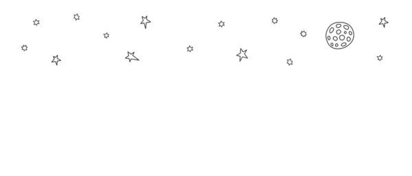 Aylı Yıldızlı Gökyüzü Beyaz Arkaplanda Siyah Ana Hatlar Var Çizimleri — Stok Vektör