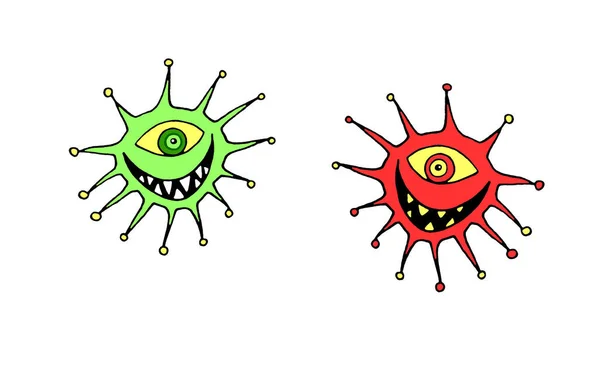 Ilustración Personajes Virus Dibujos Animados Personaje Icono Monstruo Microbio Patógeno —  Fotos de Stock