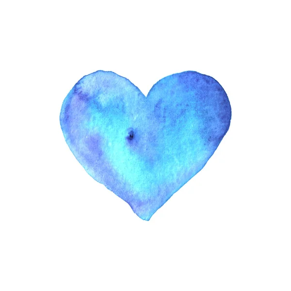 Watercolor Big Blue Heart Love Valentines Day Background Texture Hand — Stock Photo, Image