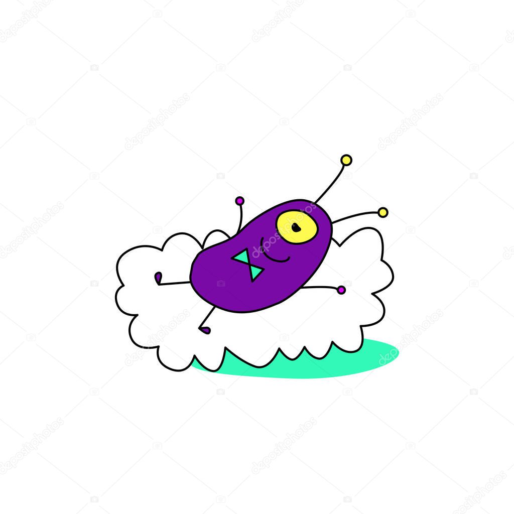 Cute funny alien. Design element, icon on the theme of UFO, space. Doodles vector illustration.