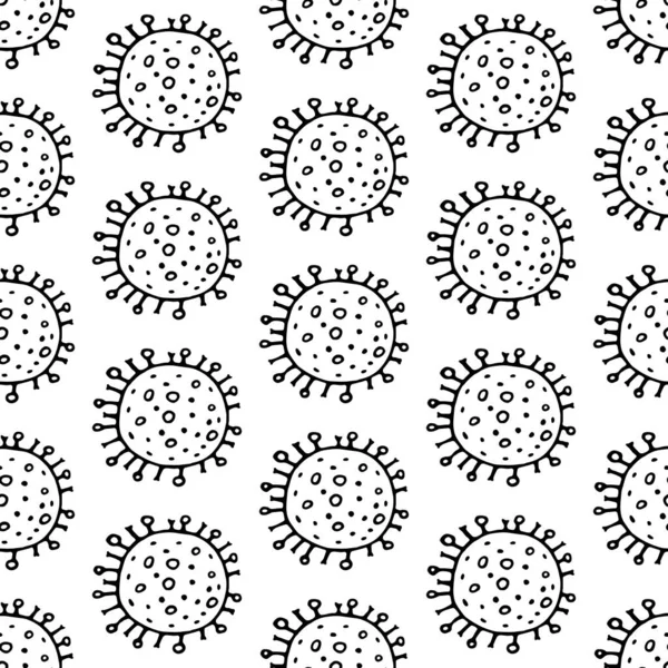 Illustration Vectorielle Bactérie Coronavirus Arrêtez Covid Fond Vectoriel Noir Blanc — Image vectorielle