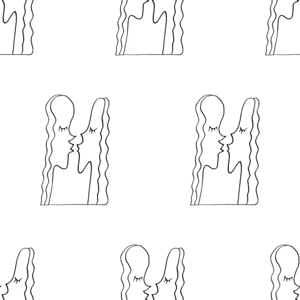 Modèle Sans Couture Avec Embrasser Les Gens Art Linéaire Gribouillage — Image vectorielle