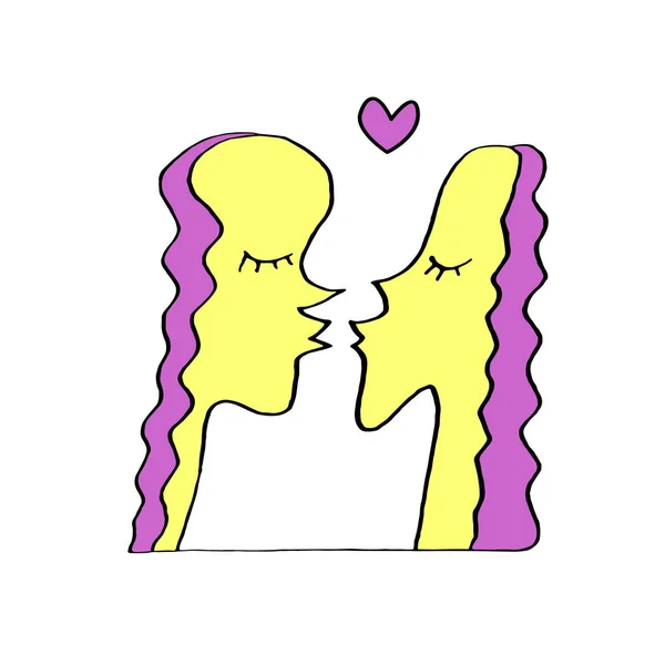 Αφηρημένο Φιλί Είμαστε Συνδεδεμένοι Απλή Αστεία Έγχρωμη Απεικόνιση Γραμμική Τέχνη — Διανυσματικό Αρχείο