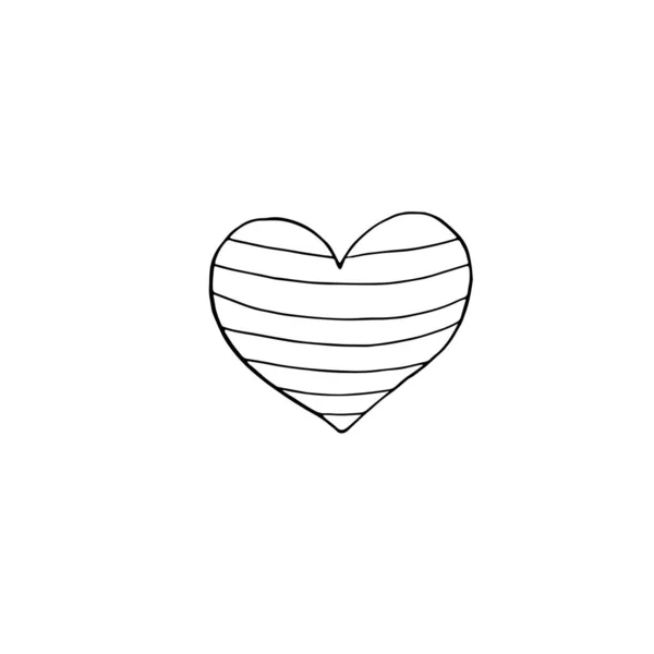 条纹中心脏的矢量轮廓 情人节 复活节 节假日剪贴画设计元素 黑白的 用涂鸦式的简单图解 — 图库矢量图片