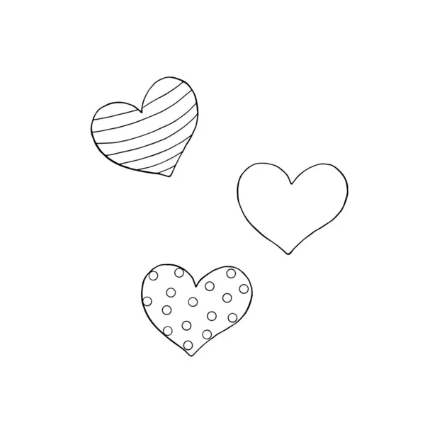 Ensemble Contour Vectoriel Cœur Rayures Pois Coloriage Saint Valentin Pâques — Image vectorielle