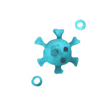 Virüs simgesi, logo. Molekül viral bakteri enfeksiyonu. Coronavirus, grip. Suluboya el çizimi.