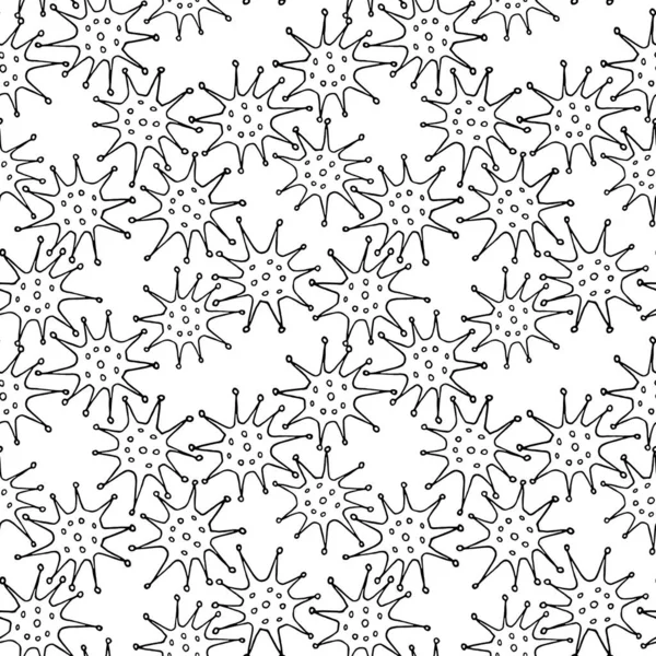 Бесшовный Рисунок Векторного Вируса Бактерий Остановите Covid Черно Белый Фон — стоковый вектор