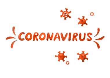 Coronavirus, Virüs. Suluboya harfleri el yazısıyla çizilmiş. Arkaplan, moleküllü çerçeve viral bakteri enfeksiyonu.