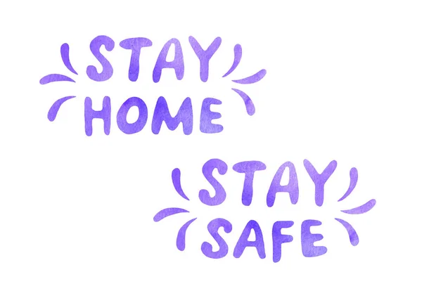 Stay Home Stay Safe Watercolor Lettering Theme Quarantine Self Isolation — Stock Photo, Image