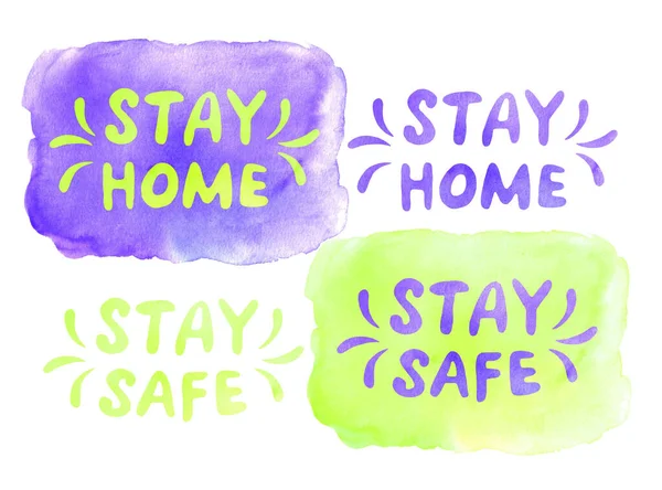 Stay Home Stay Safe Watercolor Lettering Theme Quarantine Self Isolation — Stock Photo, Image
