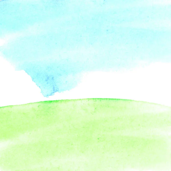 Prairie Ensoleillée Terre Avec Herbe Verte Ciel Bleu Fond Abstrait — Photo