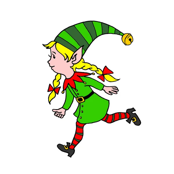 Sevimli Küçük Renkli Noel Elf Kızı Yeni Yıl Xmas Karakterleri — Stok fotoğraf