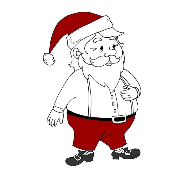 Santa Claus Año Nuevo Línea Arte Navidad Garabato Boceto Dibujado — Foto de Stock