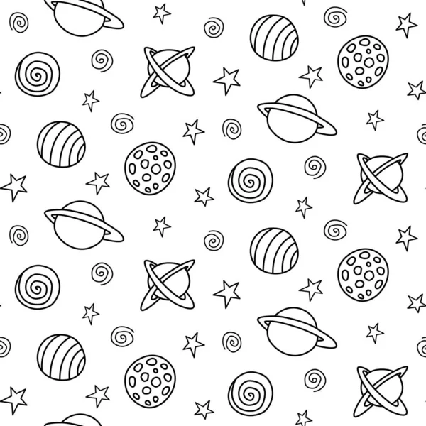 Baby Naadloos Patroon Cartoon Planeten Sterren Ruimte Vector Kosmische Achtergrond — Stockvector