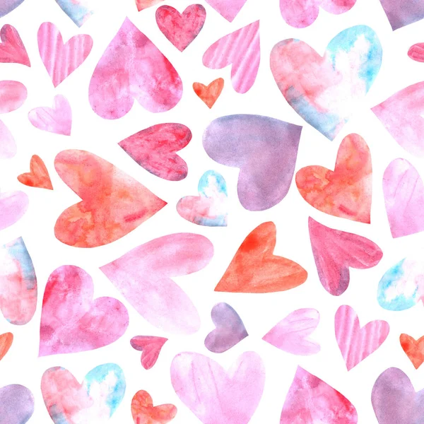 Nahtloses Muster Mit Aquarellherzen Romantische Liebe Handgezeichnete Hintergründe Textur Für — Stockfoto