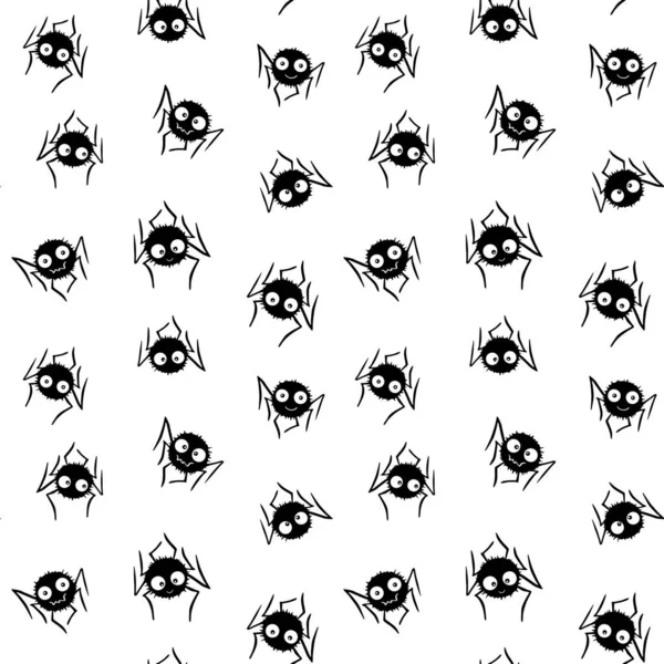 Бесшовный Рисунок Милых Маленьких Пауков Хэллоуин Векторные Фоны Текстуры Черное — стоковый вектор