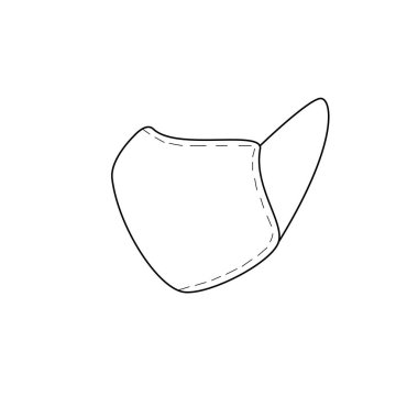 Tıbbi maske. Virüs ve hastalıklara karşı bir koruma aracı. Yan görüş. Yüz kalıbı. Basit taslak çizimi. Vektör EPS10 illüstrasyonu. Beyaz arkaplanda izole.