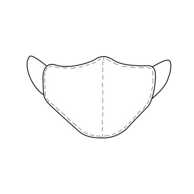 Tıbbi maske ikonu. Virüs ve hastalıklara karşı bir koruma aracı. Ön manzara. Yüz kalıbı. Basit taslak çizimi. Vektör EPS10 illüstrasyonu.