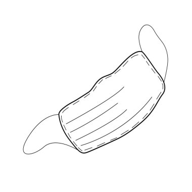 Tıbbi maske ikonu. Virüs ve hastalıklara karşı bir koruma aracı. Çizim tarzında basit taslak çizimi. Vektör EPS10 illüstrasyonu. Beyaz arkaplanda izole.