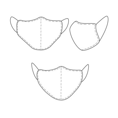Tıbbi maske. Virüs ve hastalıklara karşı bir koruma aracı. Ön ve yan görüş. Yüz kalıbı. Basit taslak çizimi. Vektör EPS10 illüstrasyonu.