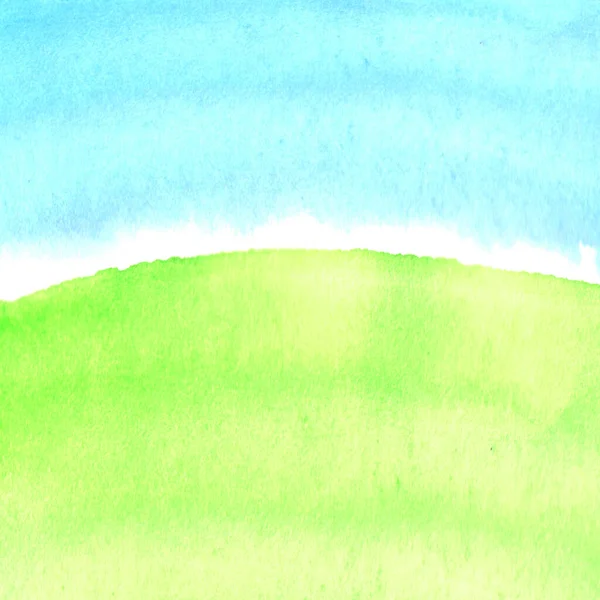 Prairie Ensoleillée Terre Avec Herbe Verte Ciel Bleu Fond Abstrait — Photo