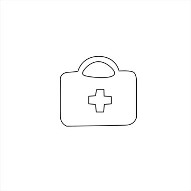 Karalama tarzı ecza dolabı beyaz arka planda izole edilmiş. İlk yardım çantası. El çizimi tıp ikonu. Tıbbi ve sağlık hizmetleri konsepti. Salgın. Vektör EPS10 illüstrasyonu.