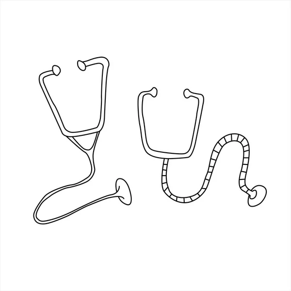 Isoliertes Medizinisches Stethoskop Auf Weißem Hintergrund Vector Outline Doodle Eps10 — Stockvektor