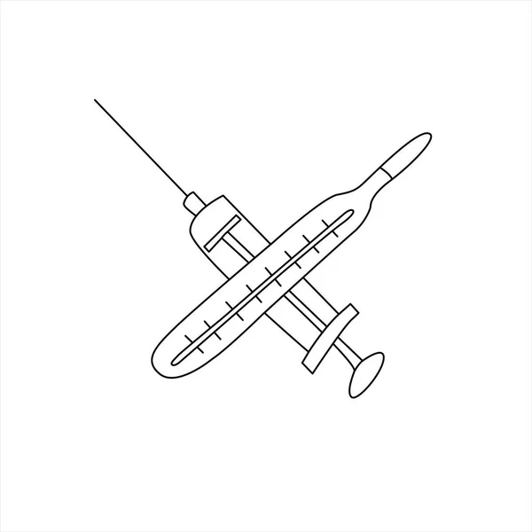 Icono Médico Jeringa Cruzada Termómetro Símbolo Tratamiento Protección Contra Virus — Vector de stock