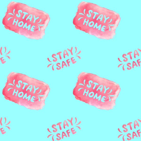 Stay Home Stay Safe Watercolor Hand Drawn Lettering Theme Quarantine — Stock Photo, Image